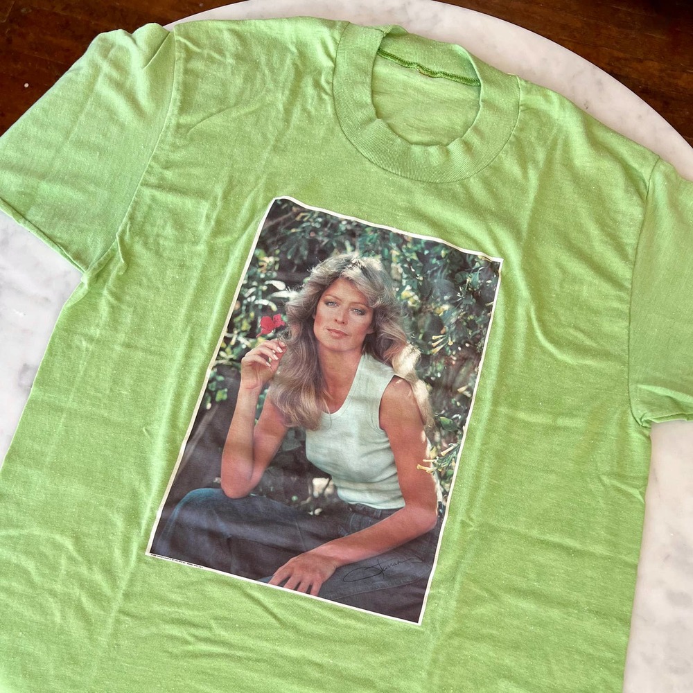 Vintage 70s Farrah Fawcett Green T Shirt